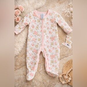 Little Beginnings pink and white floral fawn Onesie